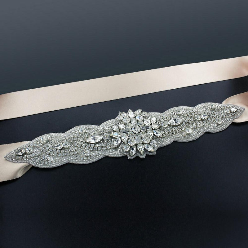 Sash with 9" Crystal Applique - Ivory