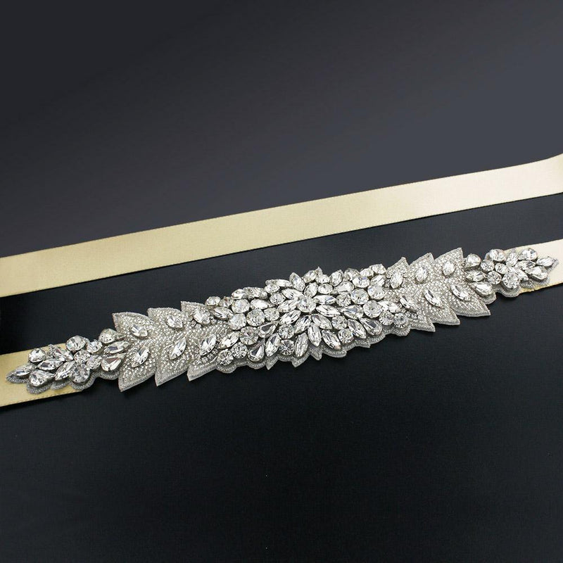 Bridal Sash with Marquise Crystal Detailing - maize