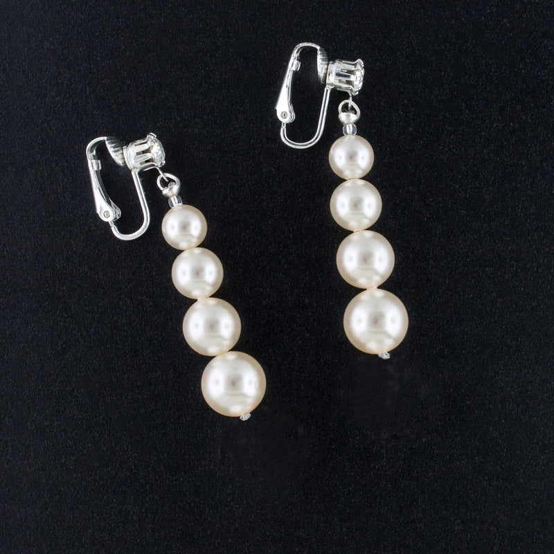 Clip-on Graduated Pearl Earrings - custom lengths