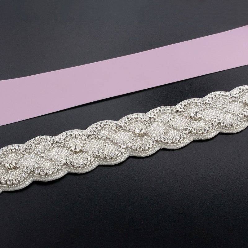 Sash with Scalloped Crystal Applique - thistle