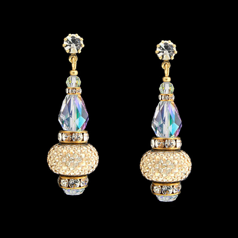 Crystal Drop Earrings with Pavé Charms - gold, iridescent