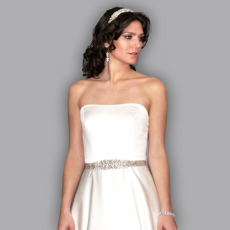 Bridal Sash with Marquise Crystal Detailing - model