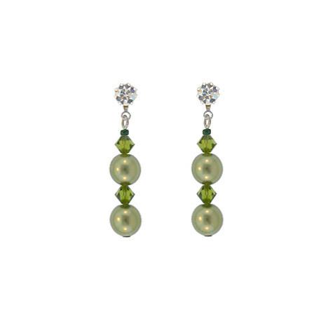 Green Crystal & Pearl Drop Earrings