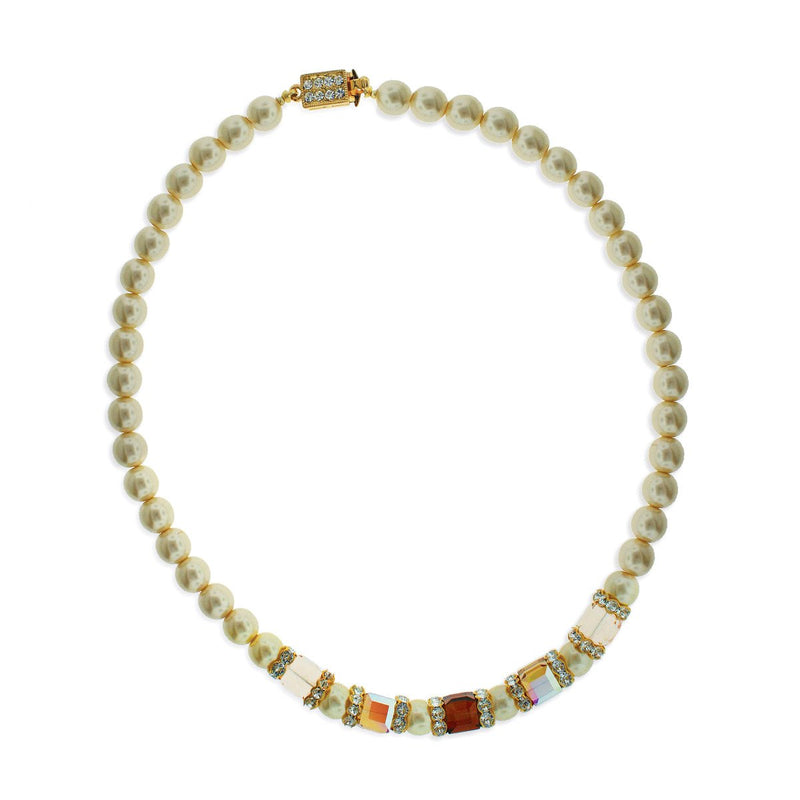 Ivory Faux Pearl Necklace with Multi-Colored Center