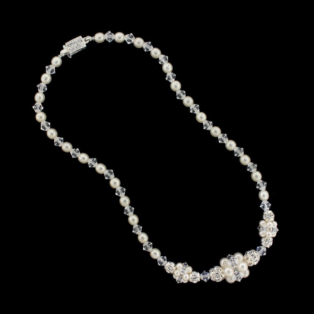 Pearl & Crystal Bridal Necklace with Clusters