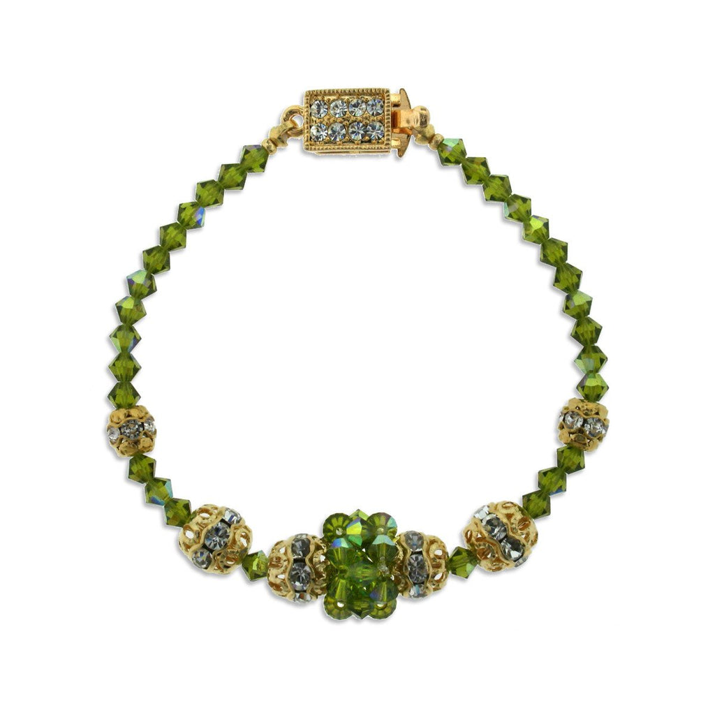 Olive Green Crystal Bracelet with Center Cluster