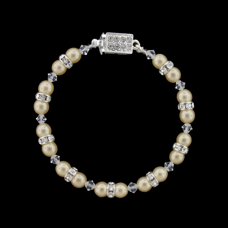 Pearl & Crystal Beaded Bridal Bracelet - antique