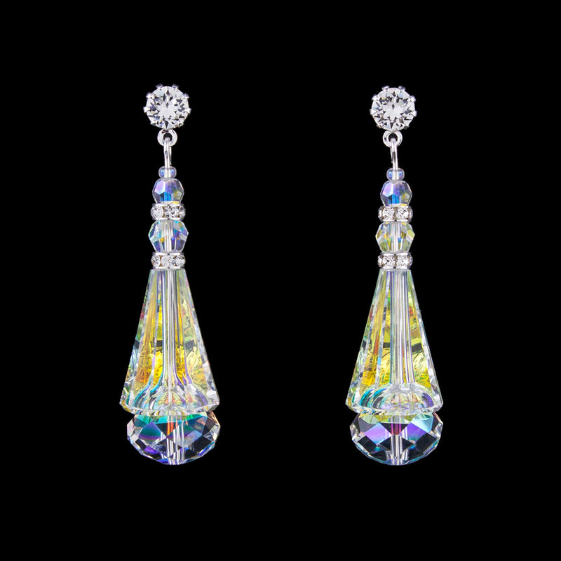 Crystal Cone Earrings - iridescent, silver