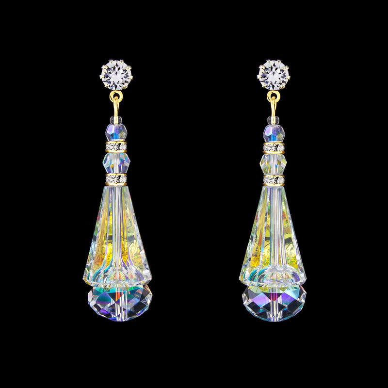 Crystal Cone Earrings - iridescent, gold