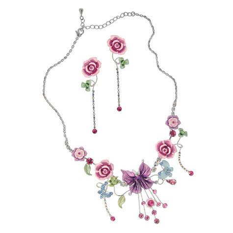 Pink & Purple Flower Necklace & Earrings