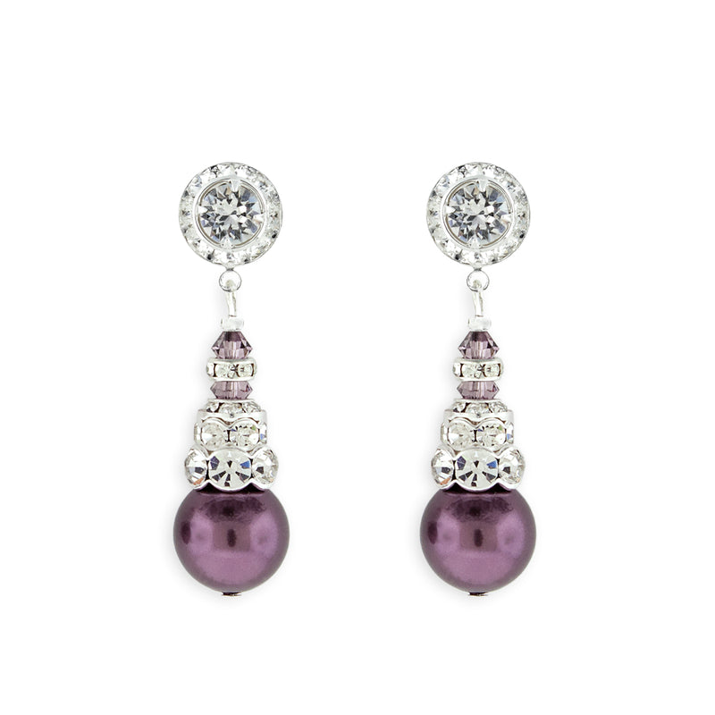 Purple Pearl Earrings with Silver Accents - Variation 2