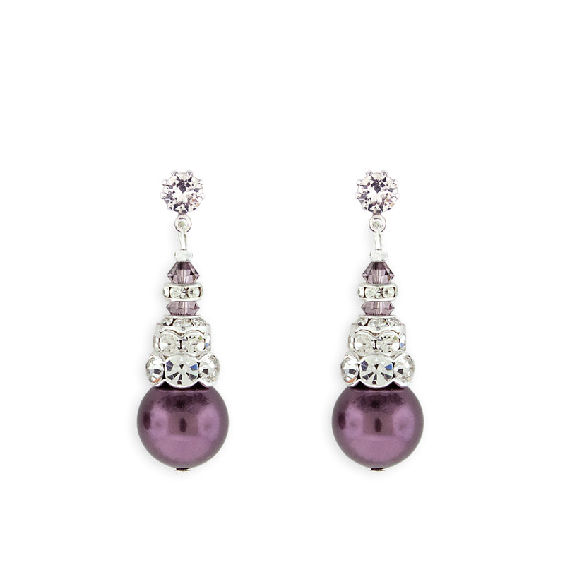 Purple Pearl Earrings with Silver Accents - Variation 3
