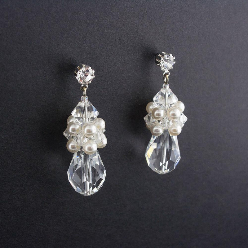 Crystal & Pearl Cluster Earrings - angle