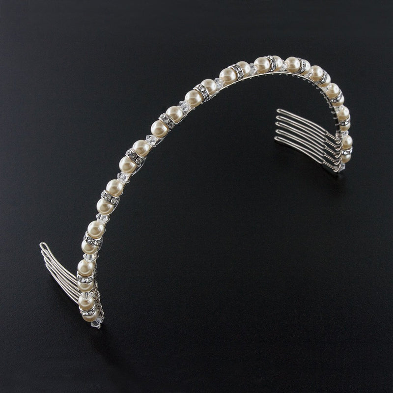 Beaded Pearl & Crystal Bridal Headband - antique white