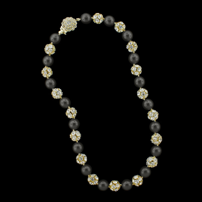 black pearl and gold rhinestone bead necklace