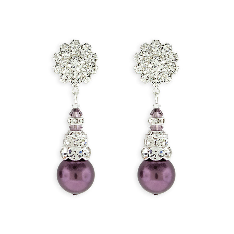 Purple Pearl Earrings with Silver Accents - Variation 1