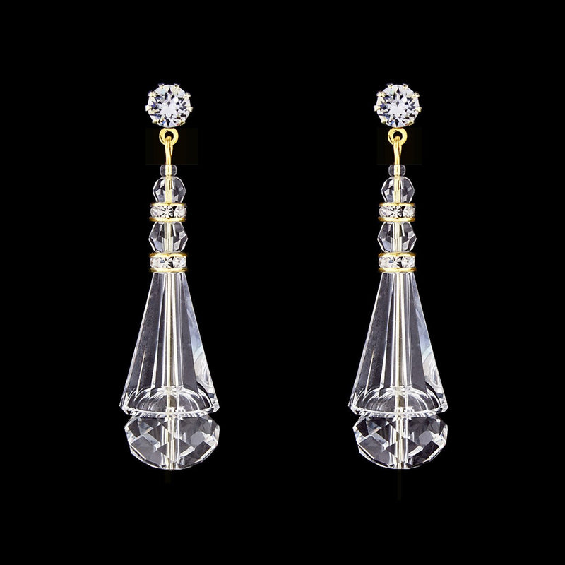 Crystal Cone Earrings - clear crystals, gold