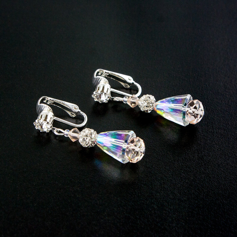 Clip-on Iridescent & Champagne Drop Earrings