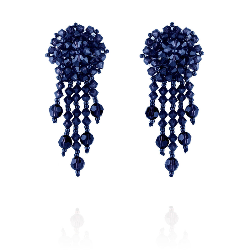 Navy Statement Earrings with Woven Cluster - short