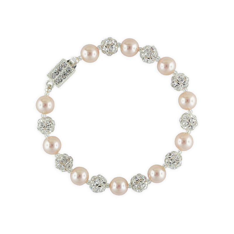 Rose Pearl Bracelet with Rhinestone Beads