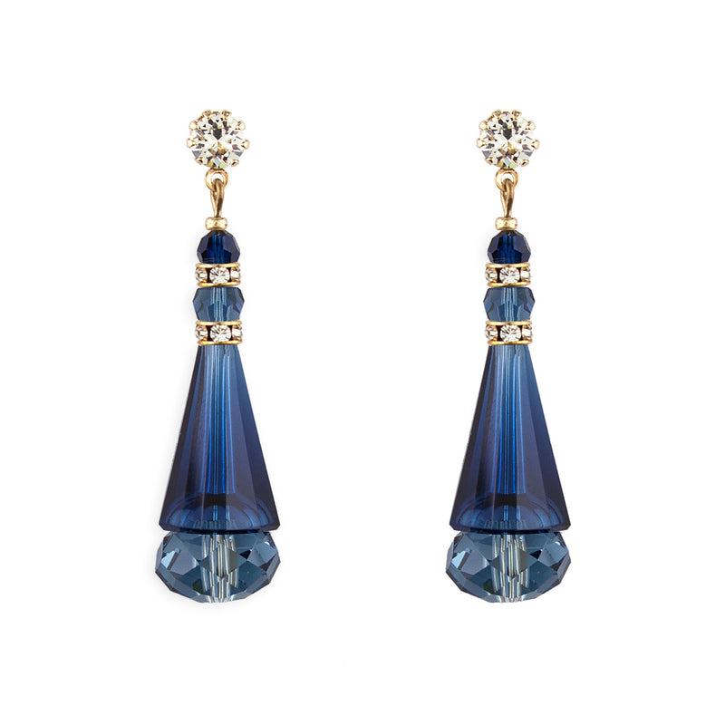 Crystal Cone Earrings - dark blue, gold