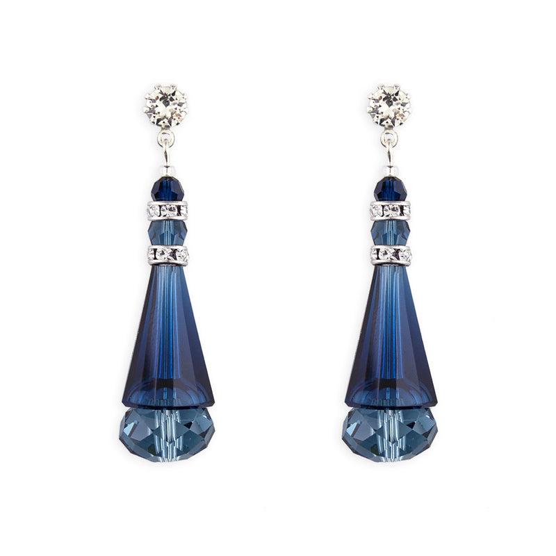 Crystal Cone Earrings - dark blue, silver