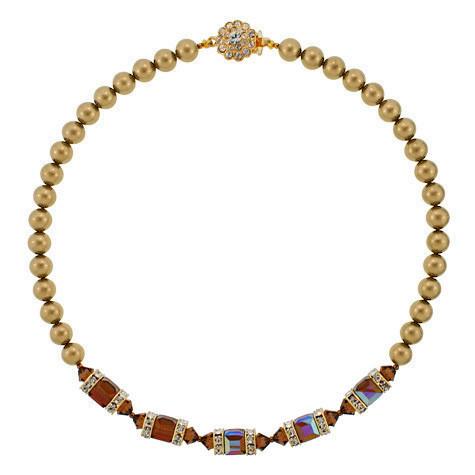 Brown Crystal & Gold Pearl Necklace