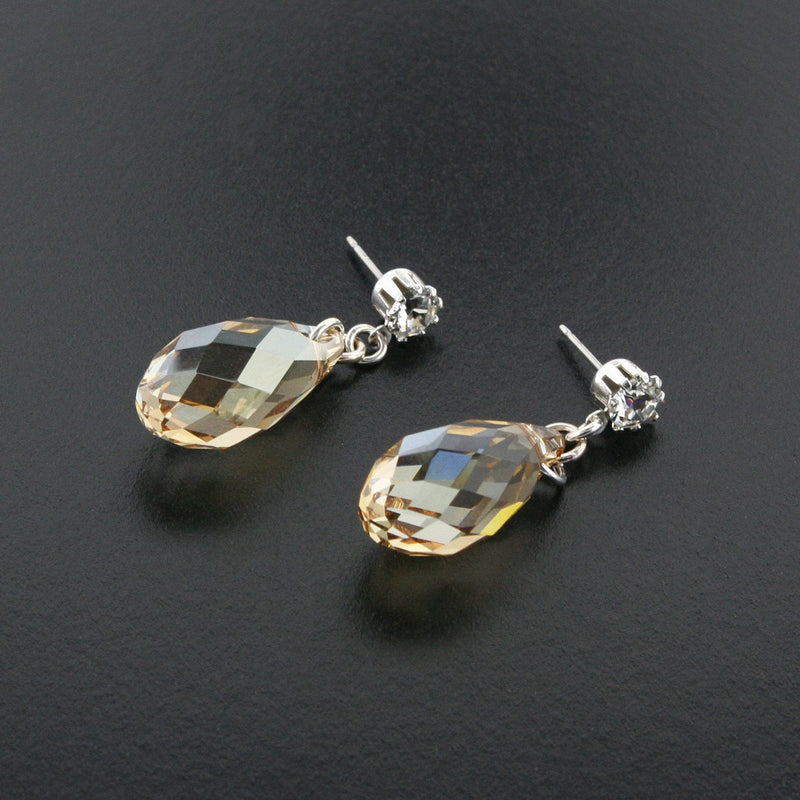 Briolette Crystal Drop Earrings - Amber