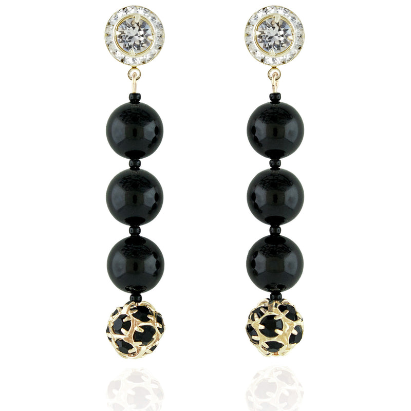 Black Pearl & Rhinestone Bead Earrings