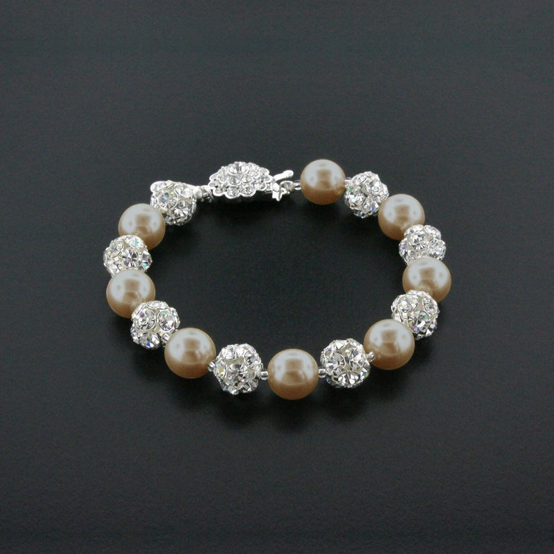 light brown pearl bracelet with rhinestone beads