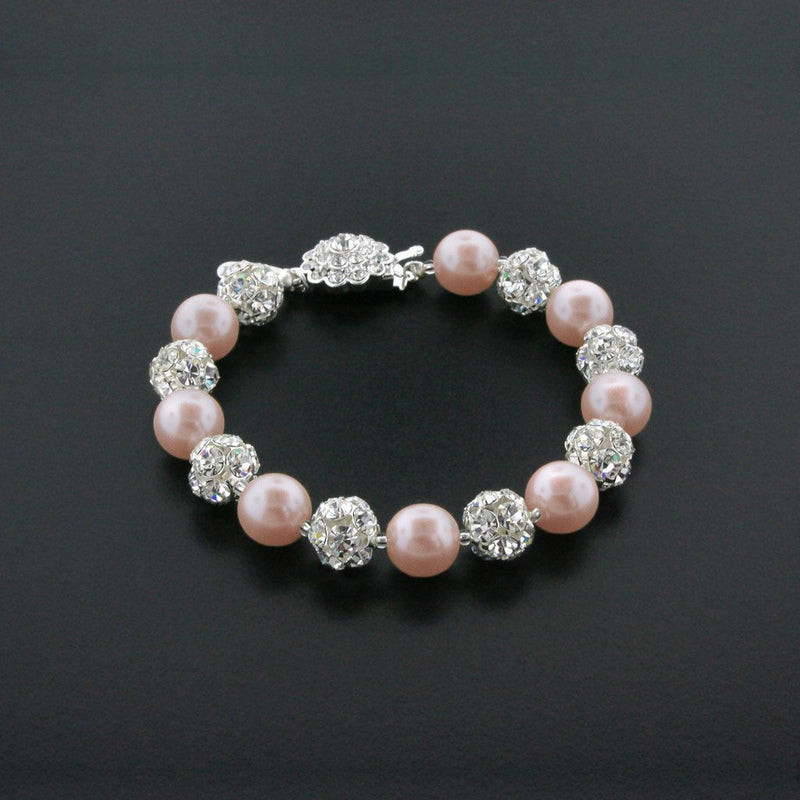 light rose pearl bracelet with rhinestone beads