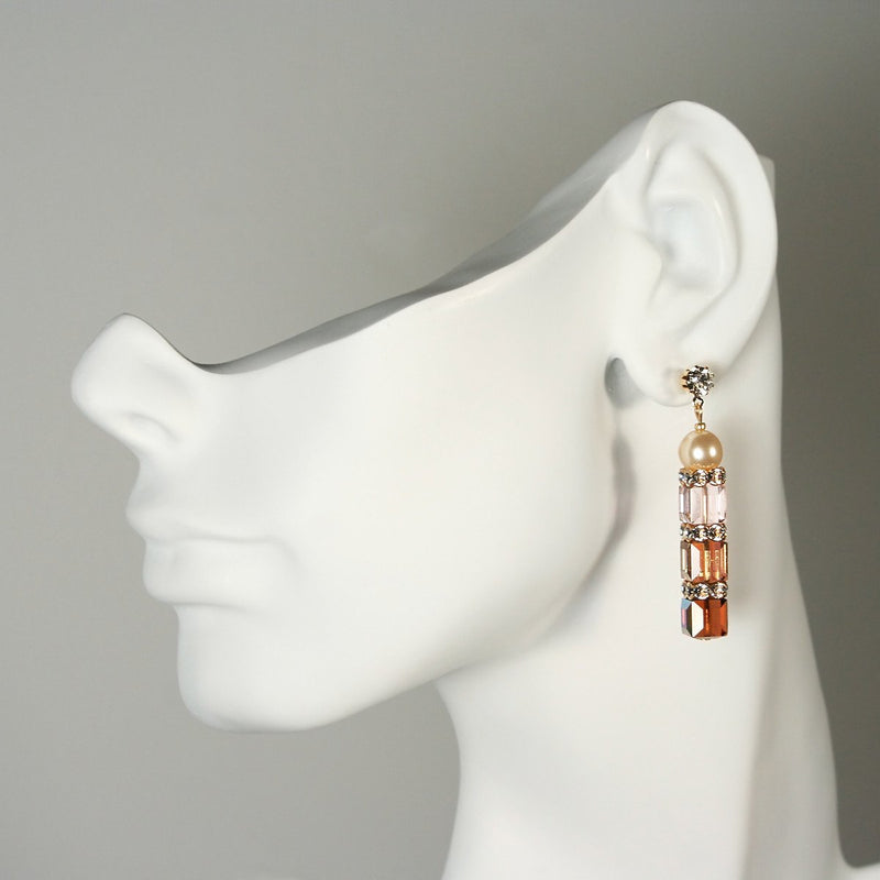 Brown & Champagne Crystal Drop Earrings on mannequin