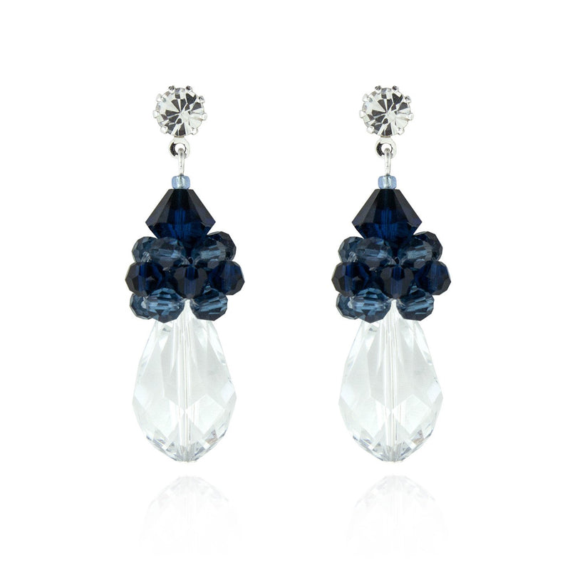 Crystal cluster teardrop earrings - navy