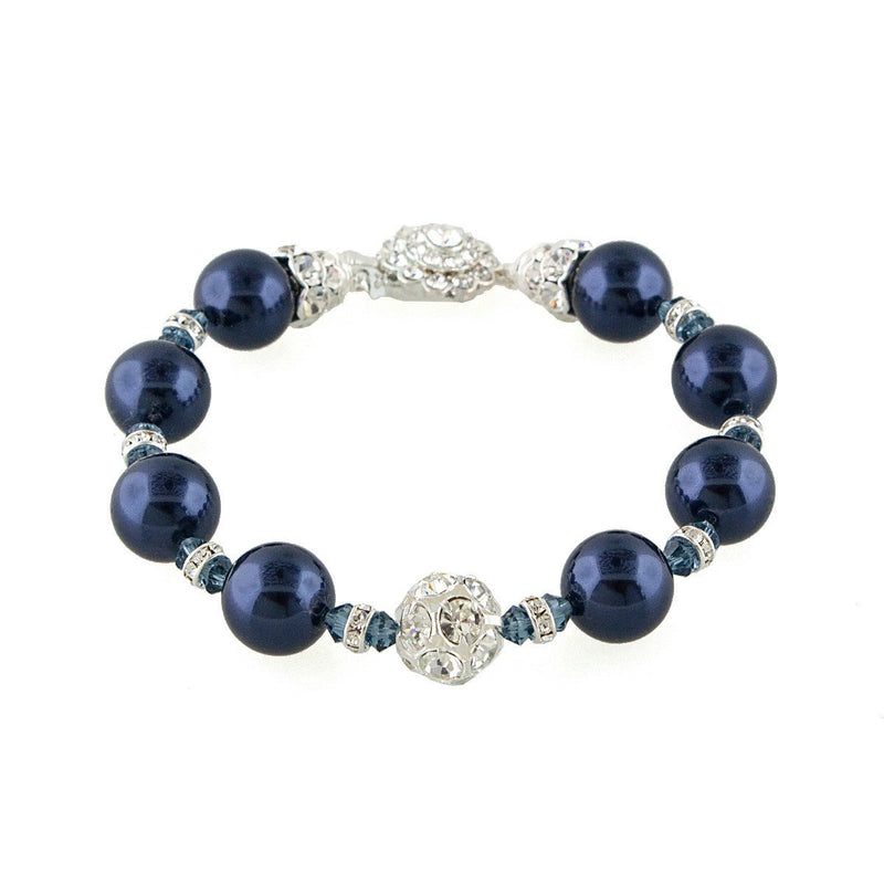 Navy Pearl Bracelet with Crystal Embellishments