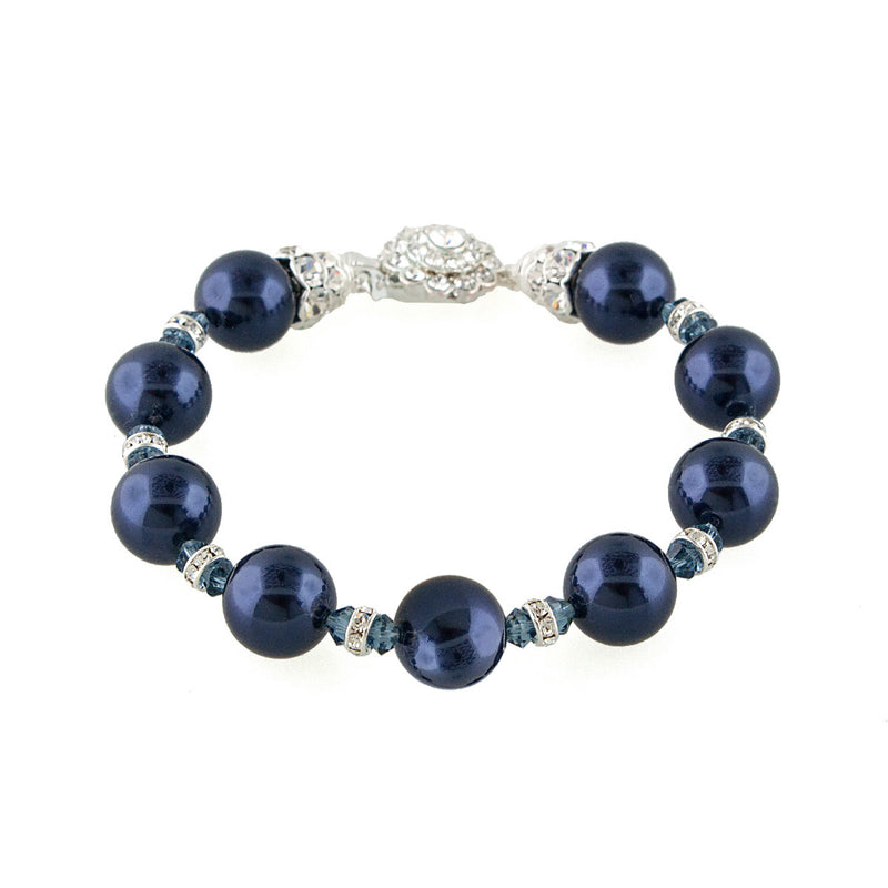 Navy Pearl Bracelet with Crystal Embellishments