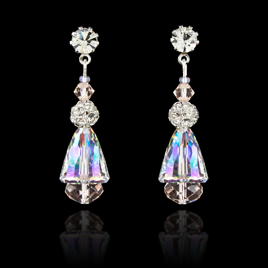 Iridescent Crystal Drop Earrings - silver