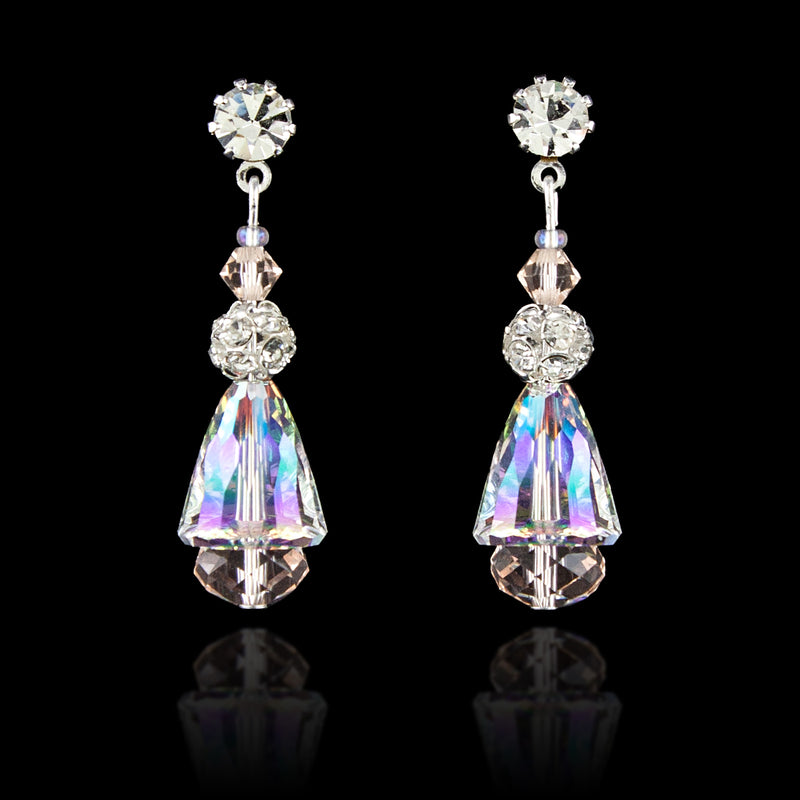 Iridescent Crystal Drop Earrings - silver