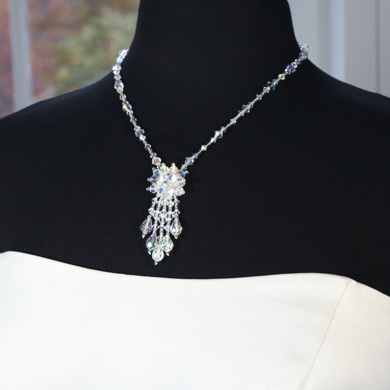 Iridescent Crystal Necklace with Center Cluster