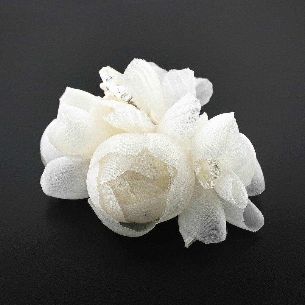 Silk Flower Hairclip with Crystal Accents