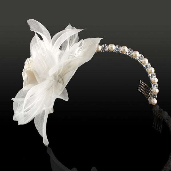 Pearl & Crystal Headband with Silk Flower – Giavan display picture 1