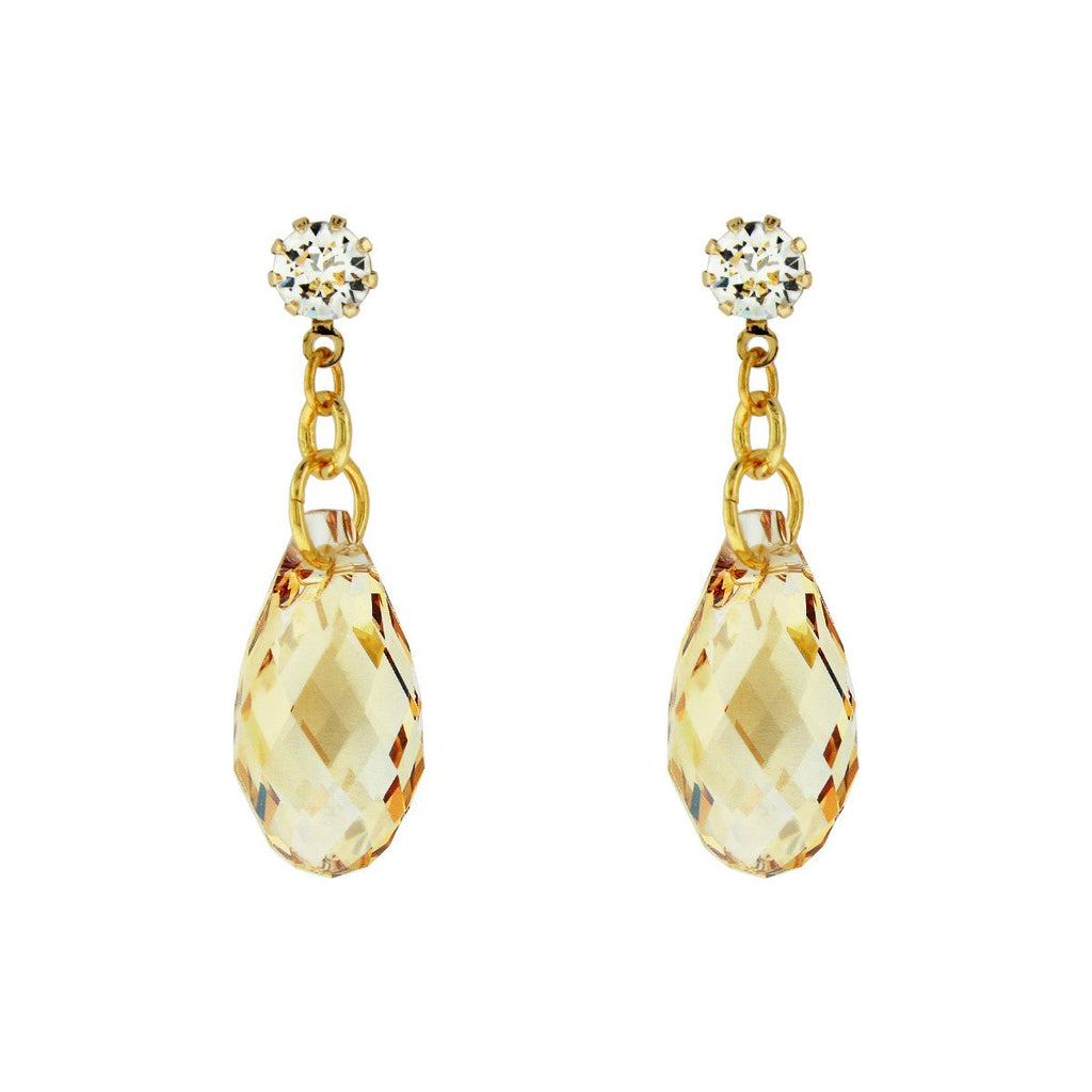 Briolette Crystal Drop Earrings - Amber