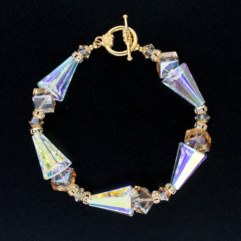 Geometric Crystal Bracelet in Champagne & AB with toggle clasp