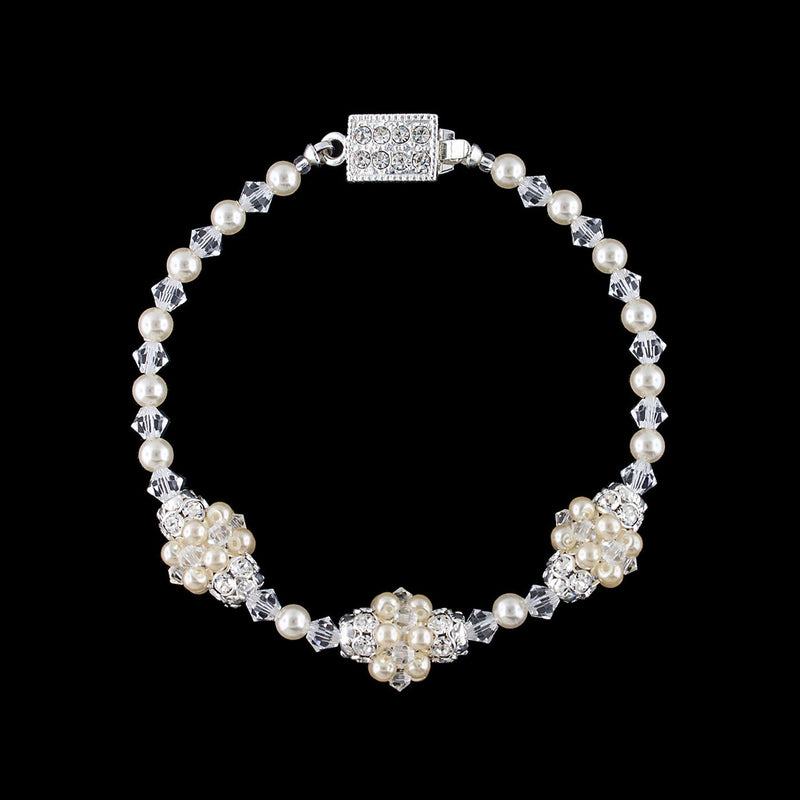 Pearl & Crystal Multi Cluster Bracelet - cream/silver