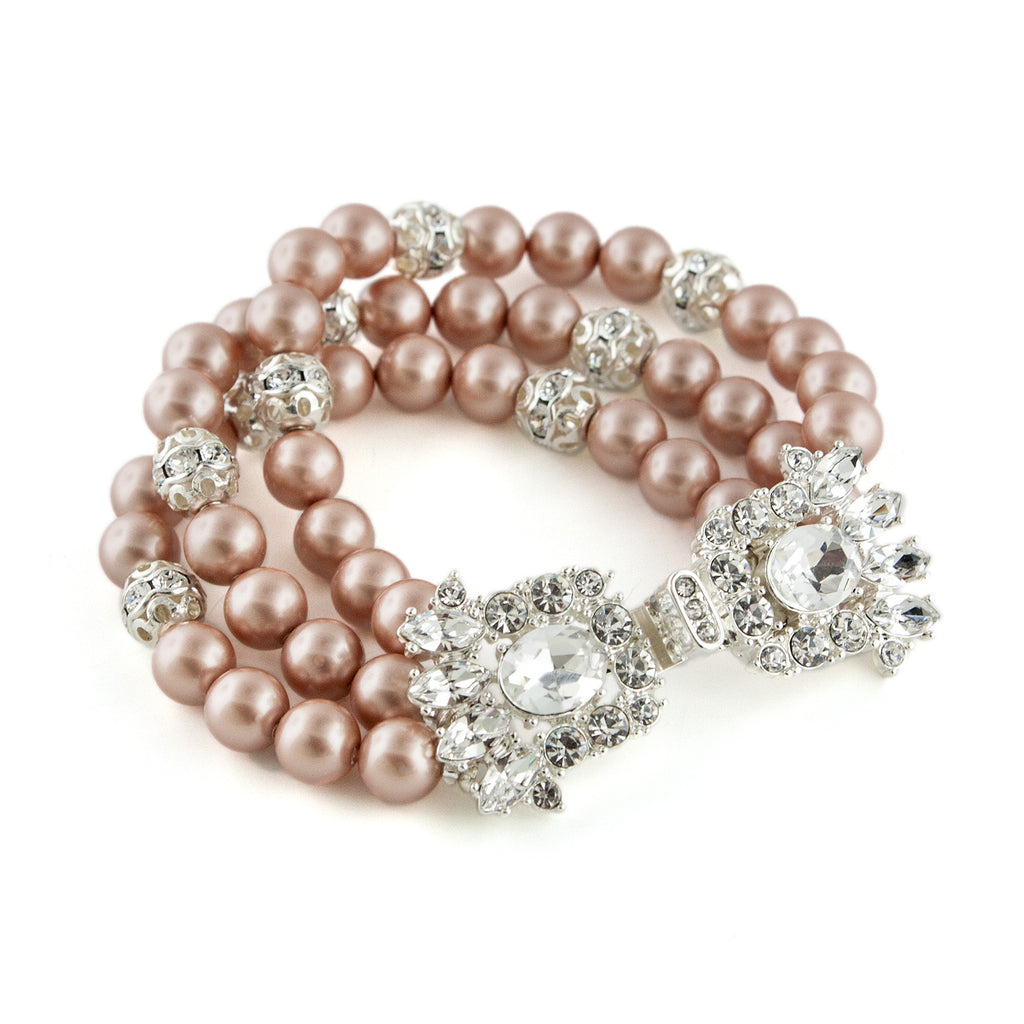 3-Row Pearl Bracelet with Fancy Clasp - taupe