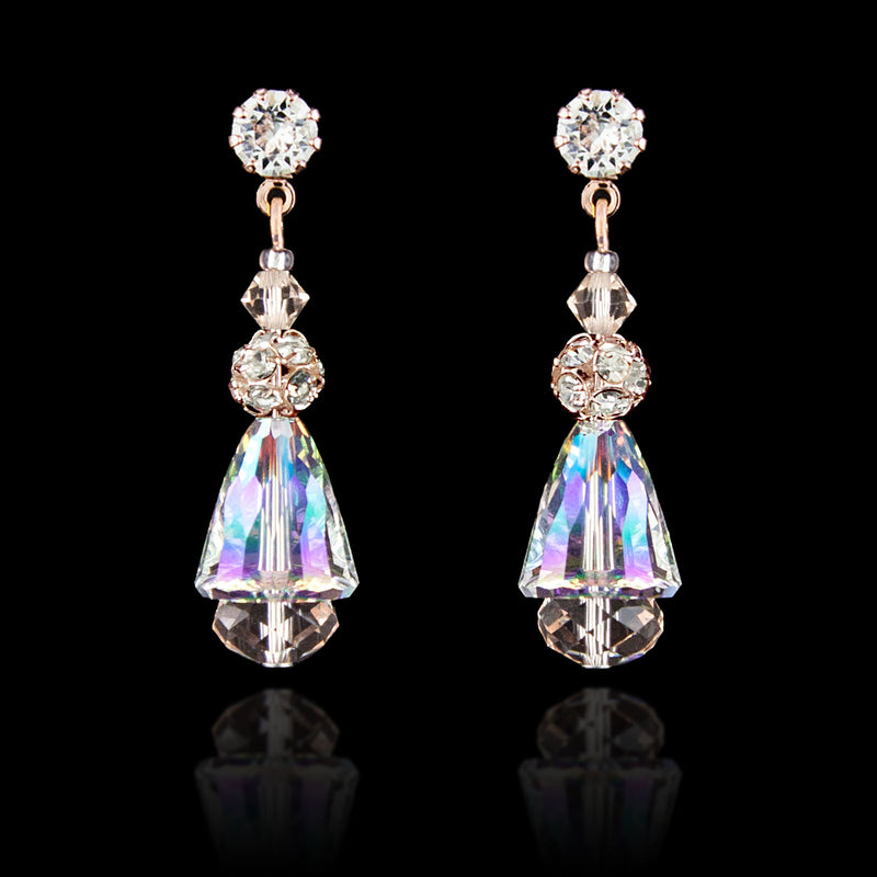 Iridescent Crystal Drop Earrings - rose gold
