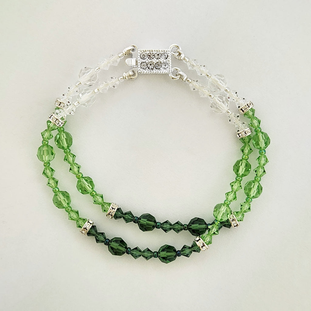 Two-Row Green Crystal Beaded Bracelet with Box Clasp