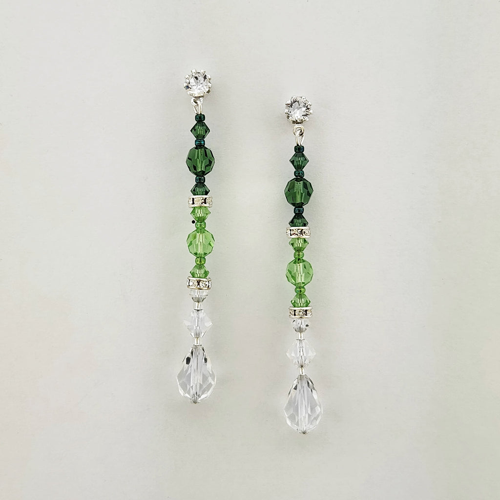 Beaded Green Crystal Drop Earrings