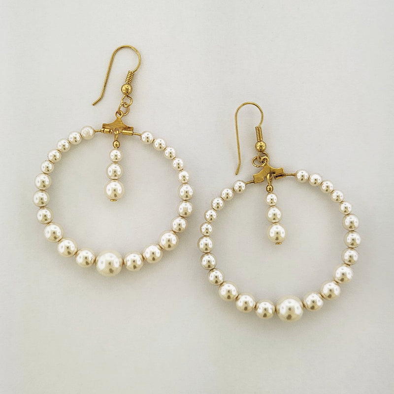 Big Circle Pearl Earrings with Center Drop and Hook