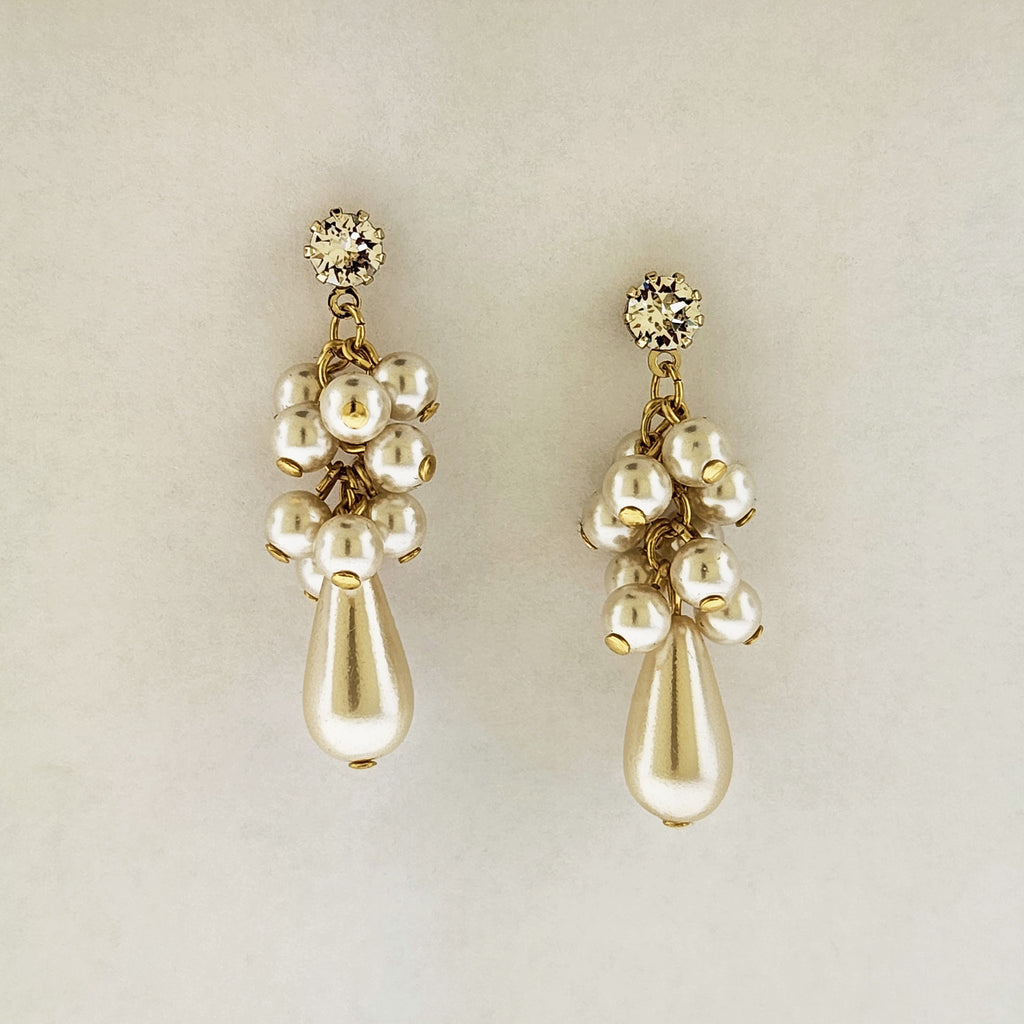 Pearl Teardrop Earrings with Cluster