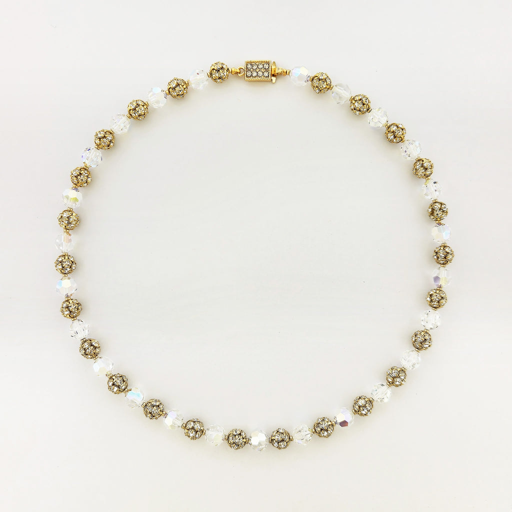 Crystal and Fancy Bead Necklace with Inlaid Crystal Clasp